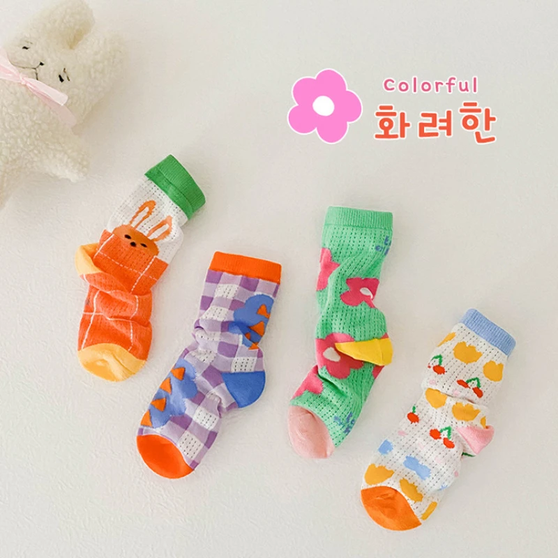 

4 pairs of children's socks spring summer mesh kids socks thin cotton girls socks colorful cute girls socks boys summer socks