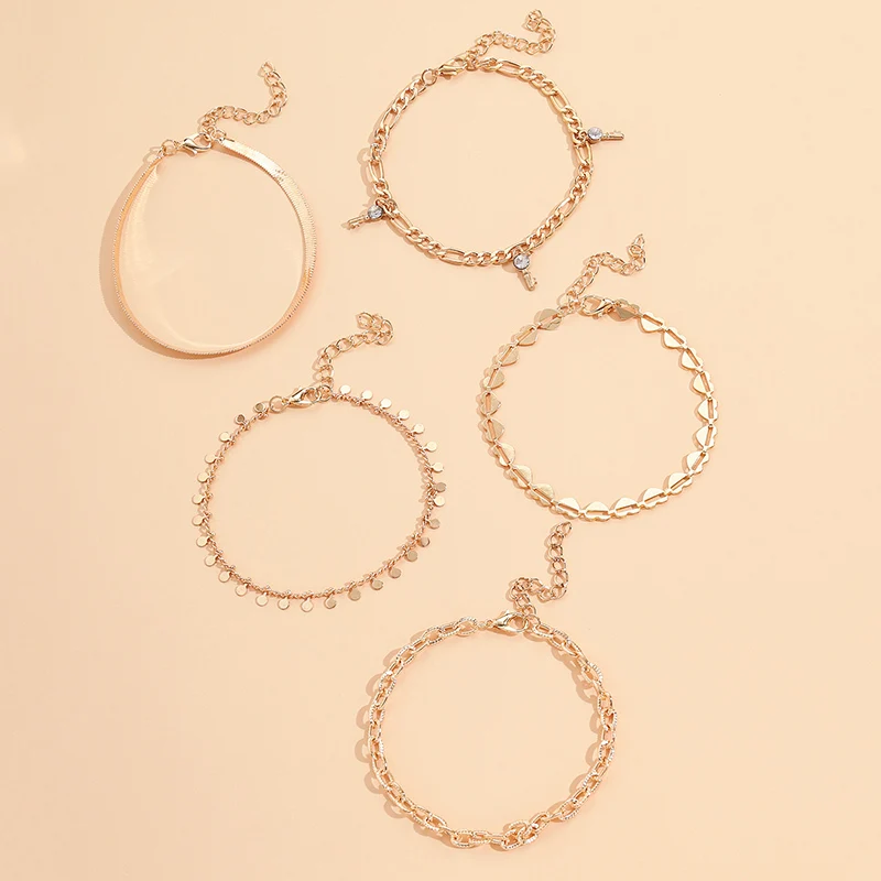 5 шт. модный брелок для ключей браслет на ногу женщин в стиле бохо форме сердца