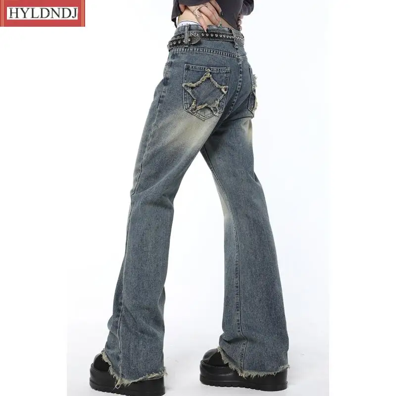 American Fashion Streetwear Style Wide Leg Jean Female Denim Trouser Straight Baggy Denim Pants Vintage Blue Women Jeans Stars
