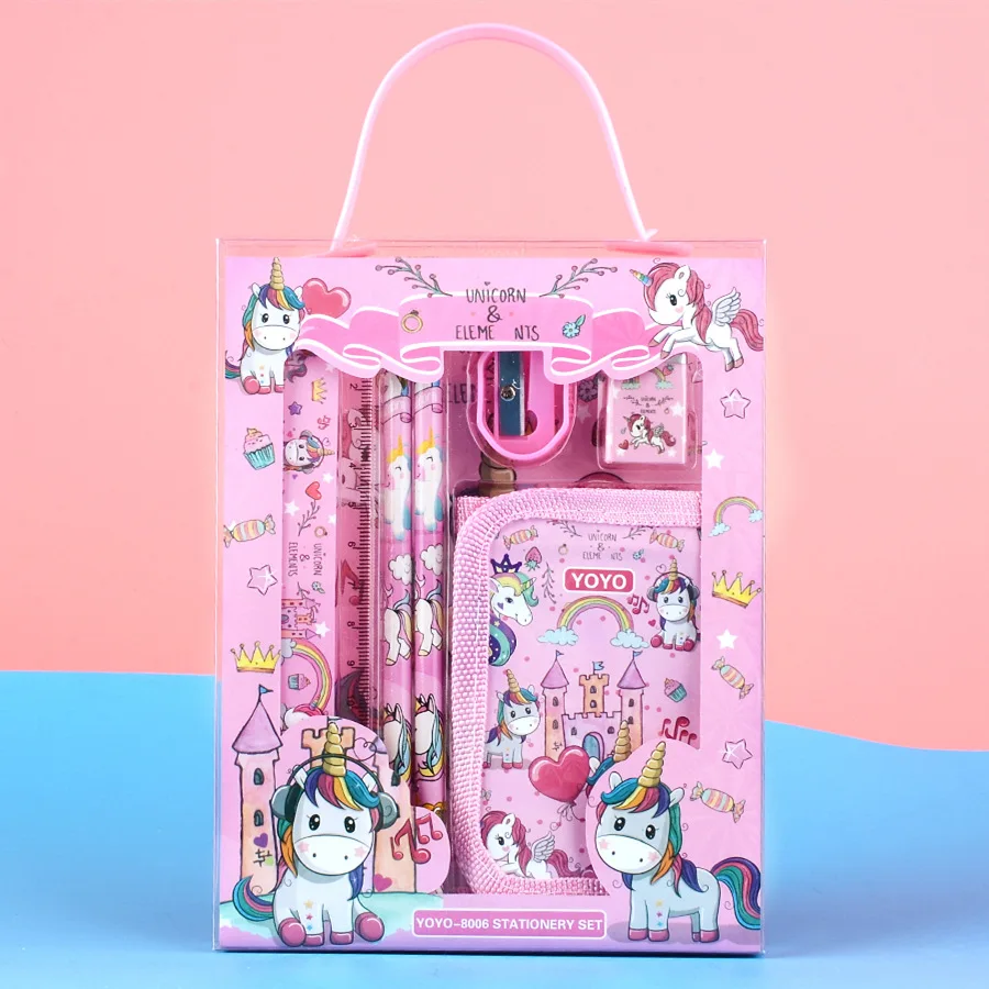 

Канцелярские наборы Kawaii Рождественские подарки Единорог лол мультфильм животных 6-в-1 в комплекте кошелек точилка для карандашей ластик для школьников