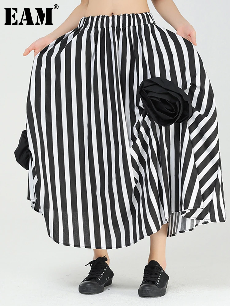

[EAM] Striped Pattern Spliced Irregular Contrast Color High Waist Half-body Skirt Women Fashion New Spring Autumn 2022 1DD4103