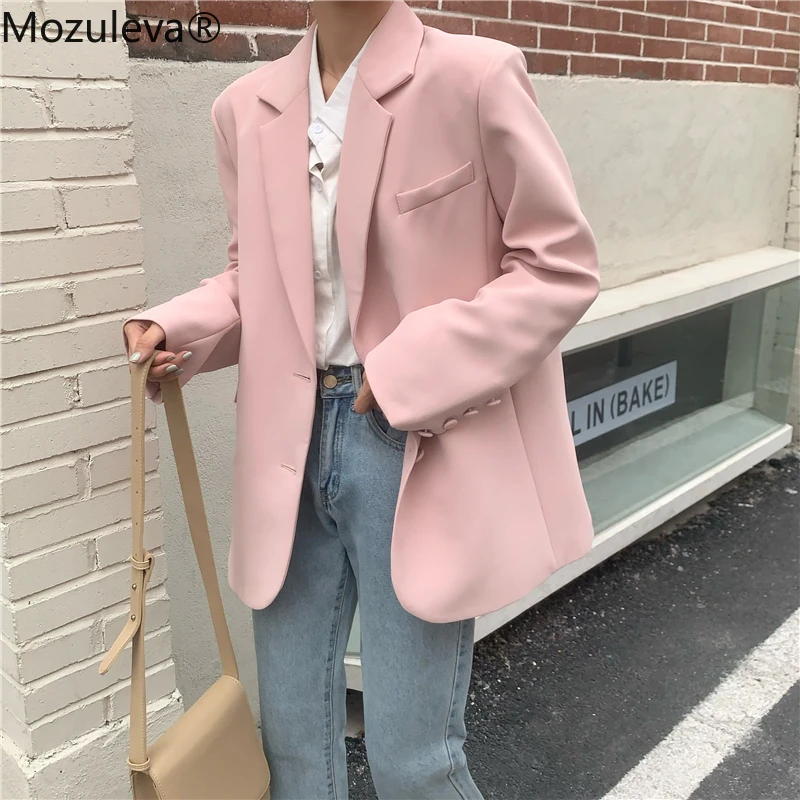 

Mozuleva 2022 Chic Korean Loose Women Blazer Spring Summer Single Buttons Female Oversized Suit Jacket Full Sleeve Outwear Coats
