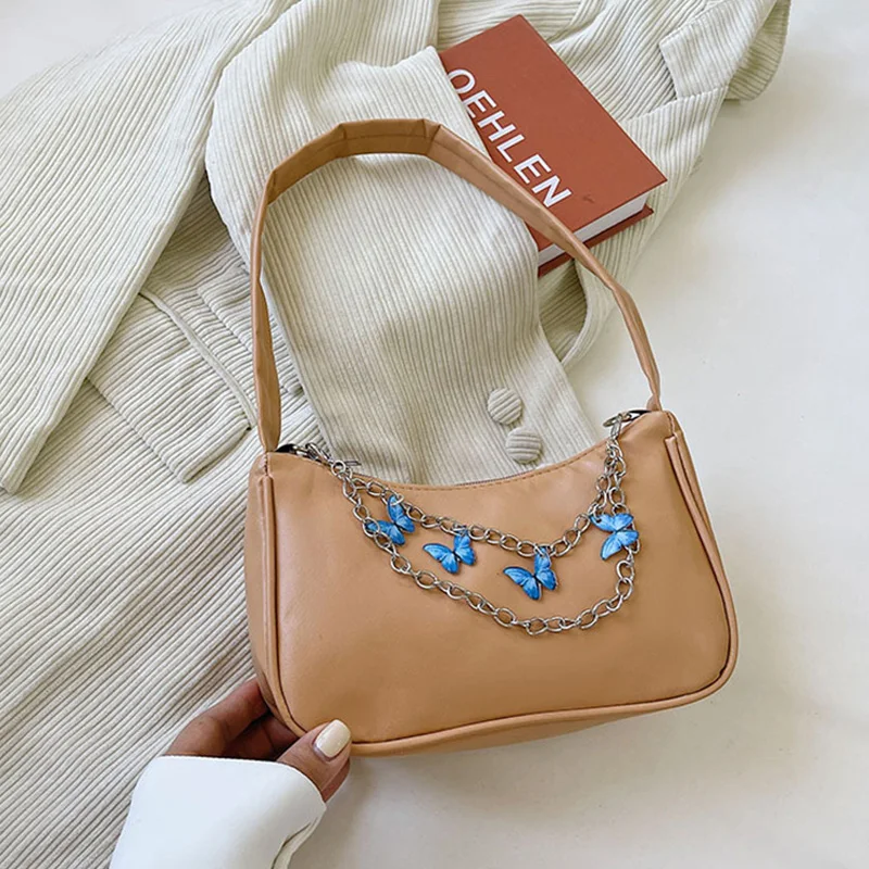 

Fashion Exquisite Shopping Bags Women Retro Casual Totes Shoulder Bags Female Pu Butterfly Print Chain Handbags for Woman 2022