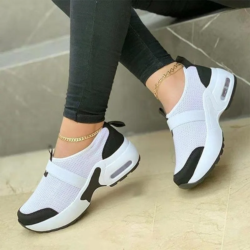 2022 New Mesh Breathable Women's Shoes Elastic Fashion Sneakers Mixed Colors Slip-On Plus Size 43 Flats Platform Shoes for Woman