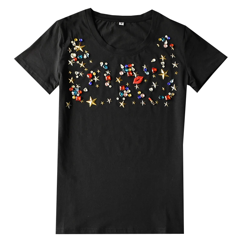 

Женская футболка с коротким рукавом, с блестками и принтом звезд