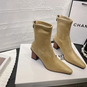 Sexy Pointed Toe Fashion High Heel Woman Boots 2022 Luxury Winter Shoes Punk Gothic Party Banquet Fashion zipper Low Tube Boots