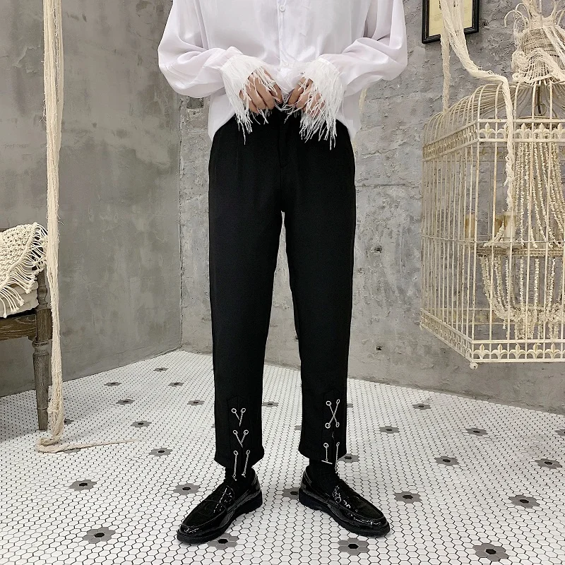 Men's Trousers Net Red Spring Summer Personality Trend Strap Design Capris Casual Pants Hair Stylist Leggings Fashionable And Co