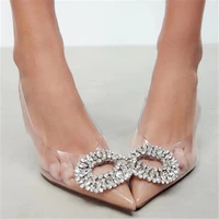 zrack woman 2022 shoes summer transparentes pointed heeled slippers rhinestones elegant jelly sandals shiny sexy pumps plus size