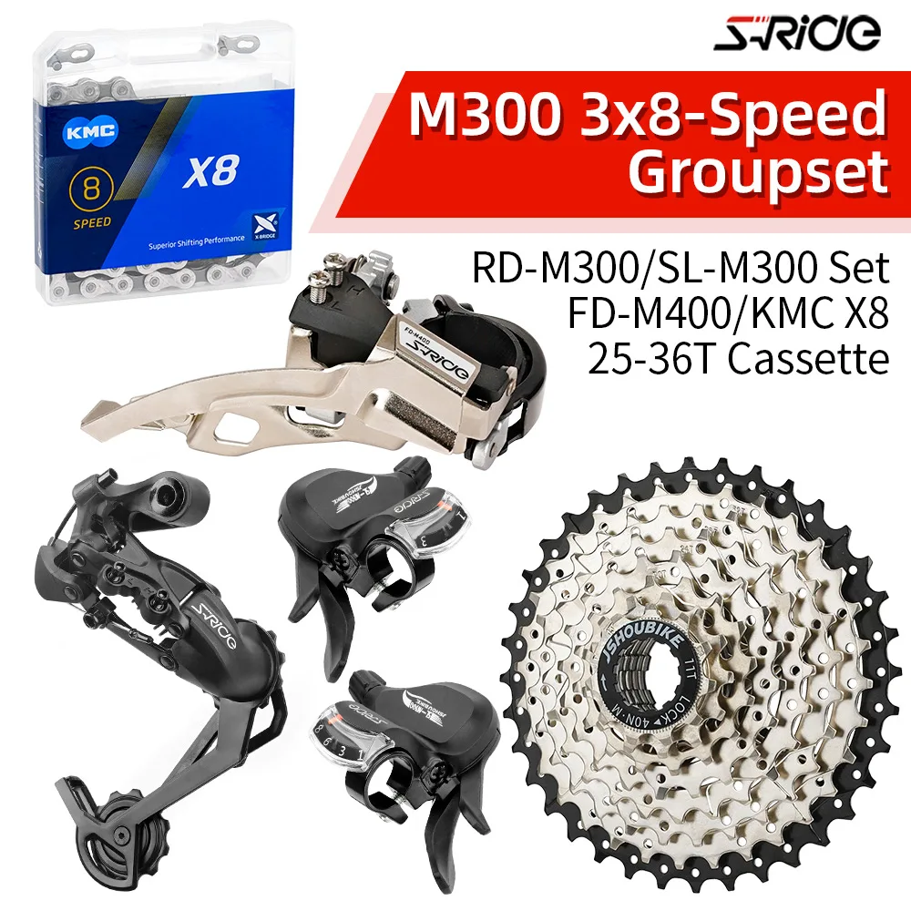 S-Ride M300 Groupset MTB 3x8 Speed Derailleur 11-25/32/36T K7 Cassette KMC X8 Chain 8V Groupkit Shifter 8S Mountain Bike 24Speed
