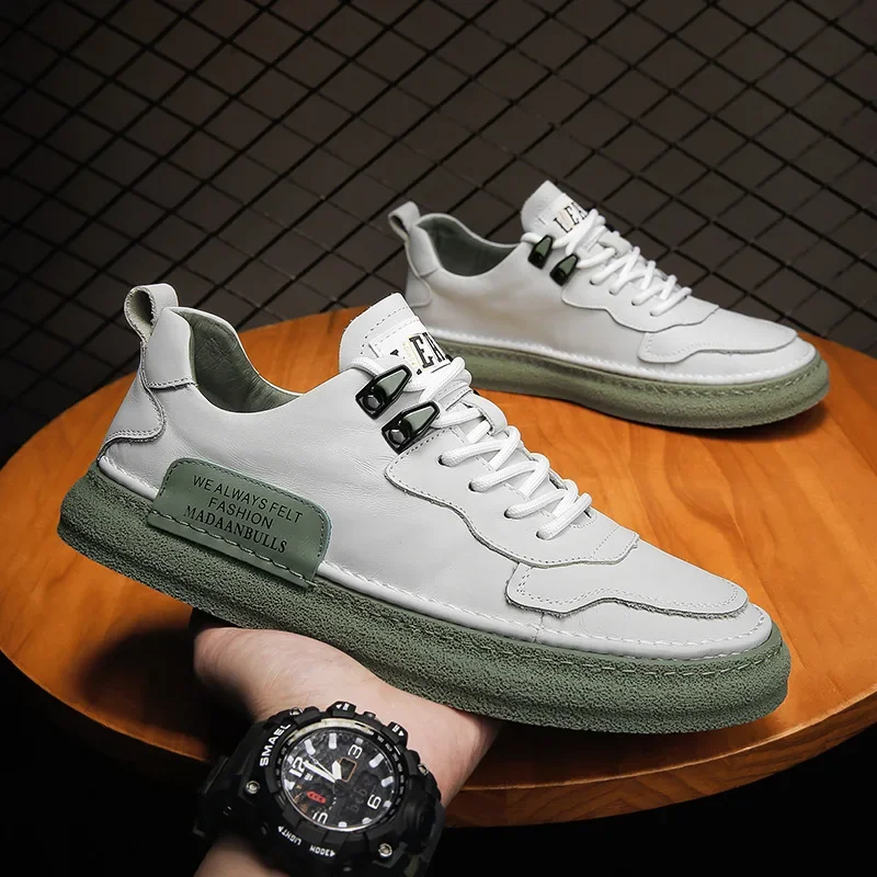 Кроссовки мужские спортивные дышащие универсальные кожаные туфли корейская