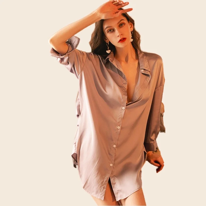 Women's Nightdress For Women Soft NightShirts Sexy V-Neck Full Sleeve Nightwear Fashion Clothes Sleepwear Shirt pyjama