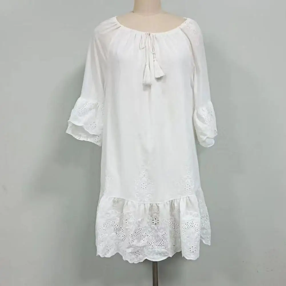 

Beautiful Lady Mini Dress Hollow Out Cutout Summer Vacation Lady Mini Dress Solid Color Summer Dress Women Garment