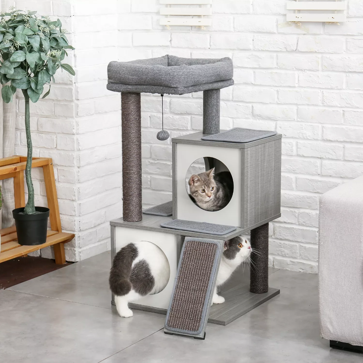 

Multi Level Cat Tree Condo House Furniture Sisal Scratch Posts for Cat Tower Jumping Toys with Blasket Wood Kitten Playing Tower