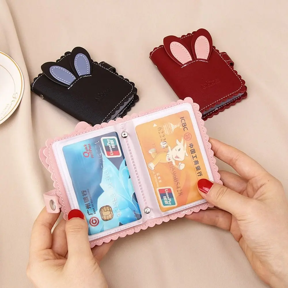 

Slot Multi Card Pockets PU Leather Anti NFC Theft Rabbit Ear Women Card Bags Organ Card Holder Women Wallet Credit Card Clip