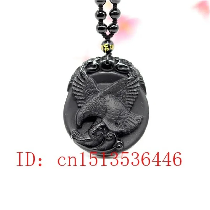 Обсидиановый кулон в виде орла натуральная ручная резьба ожерелье из восьми