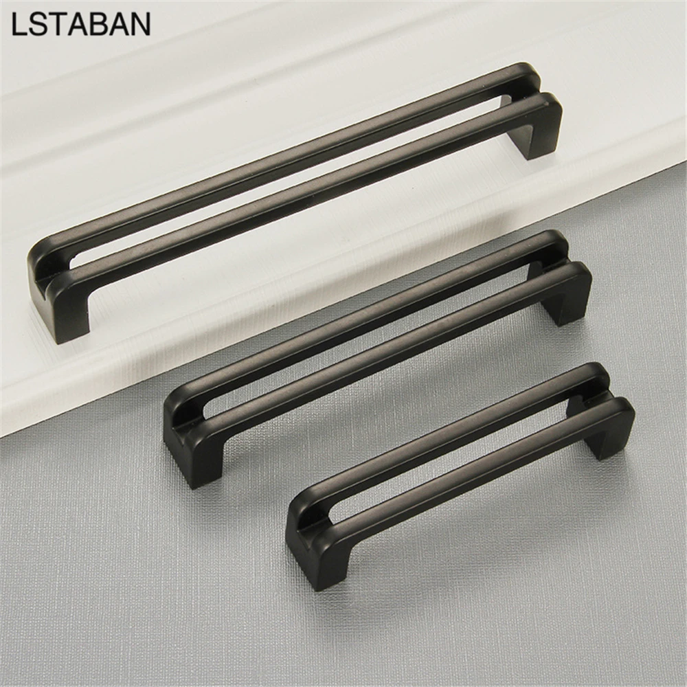 Ручки для шкафов из цинкового сплава черные современные полые квадратные