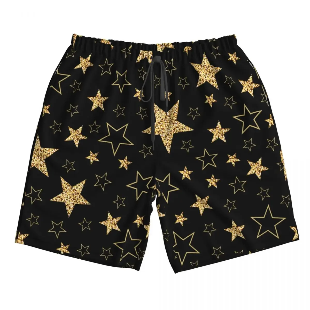 Летние мужские купальники шорты золотые звезды черный фон пляжная одежда Плавки