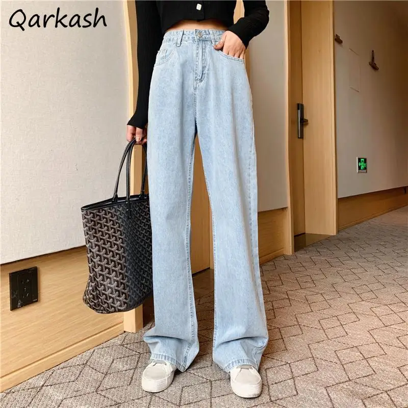 

Женские джинсы S-5XL, уличная одежда, джинсовые повседневные свободные прямые Универсальные однотонные простые брюки на молнии в стиле Харад...