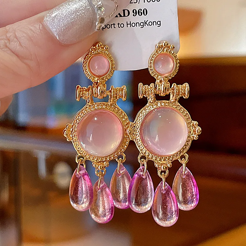 Круглые каплевидные полимерные серьги в дворцовом стиле ретро с кисточками