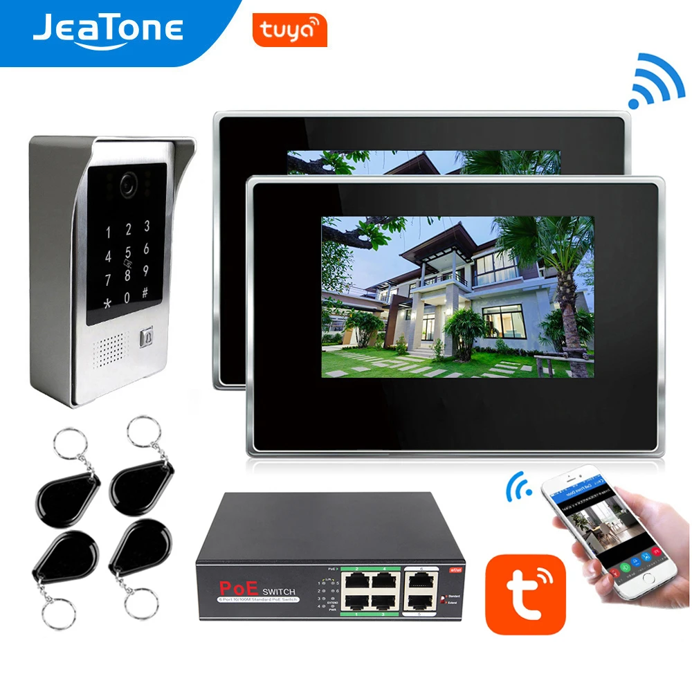 Jeatone  WIFI Video Intercom For Home 7''Touch Screen monitor with Outdoor Doorbell support Password/RFIC Card 125MHZ