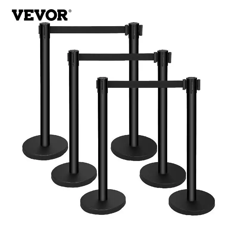 

VEVOR 6 Pcs / Set Black Belt Stanchion Queue Posts Stand Rope Retractable Crowd Barrier Stainless Steel Crowd Control for Party