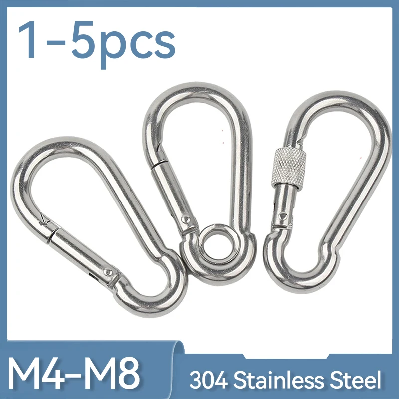

1-5Pcs M4 M5 M6 M7 M8 304 Stainless Steel Spring Snap Carabiner Quick Link Lock Ring Hook snap shackle Chain Fastener Hook