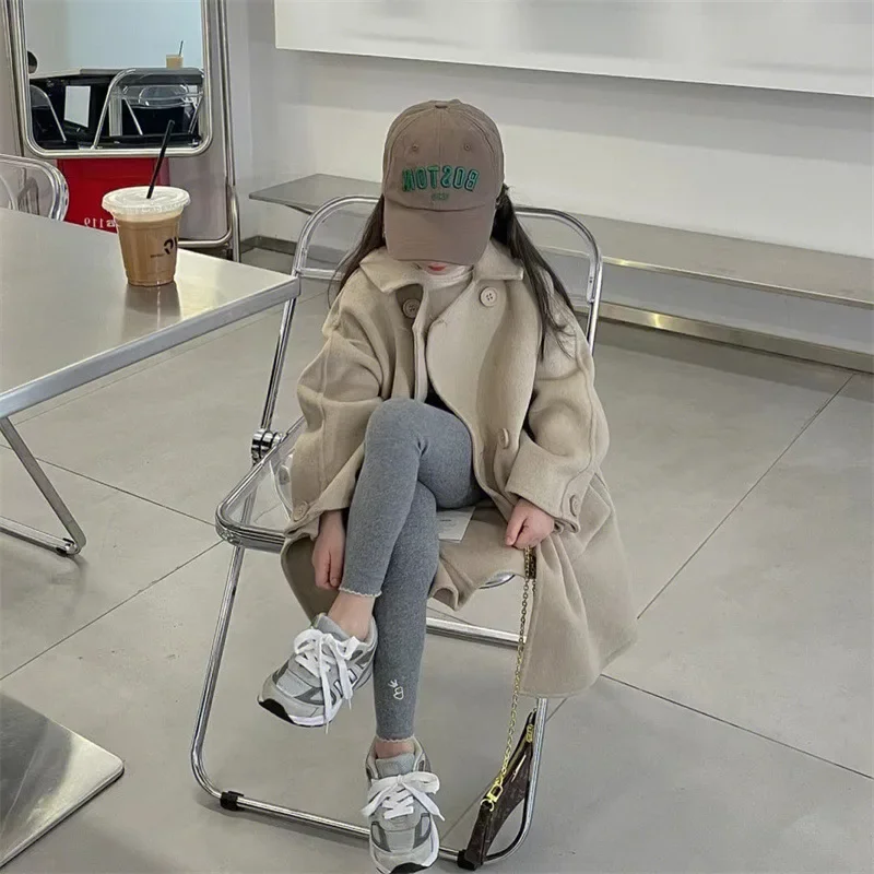 Шерстяное пальто для девочек повседневный плащ осень/зима 2024 новое свободное