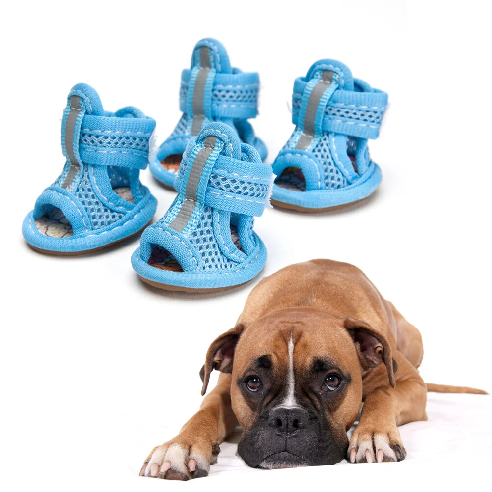 

4pcs Sandals Summer Shoes Mesh Sandals Breathable Summer Shoes for Puppy Supplies ( Blue, 3 5x4 5cm )