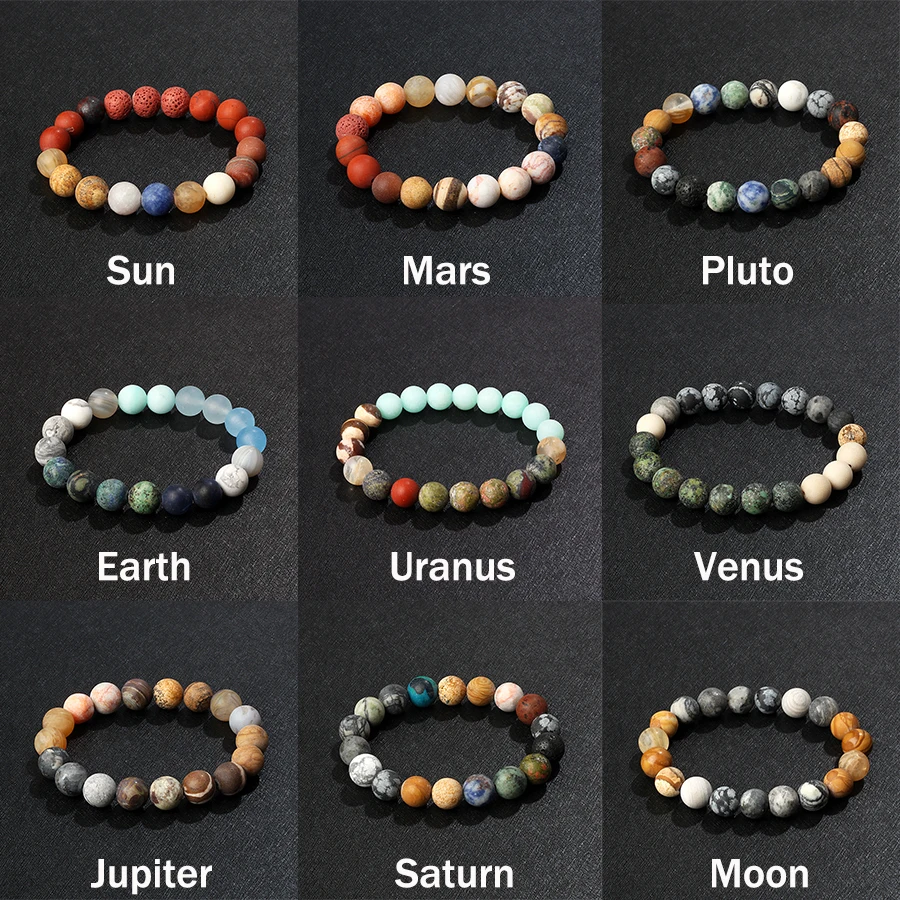 

Universe Eight Planets Bracelets & Bangles Men Fashion Chritmas Jewelry Natural Stone Beads Solar System Energy Bracelet Women