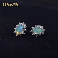 itsmos opal earrings zircon natural gemstone earrings diamond blue green lucky light studs earrings elegant jewelry for women