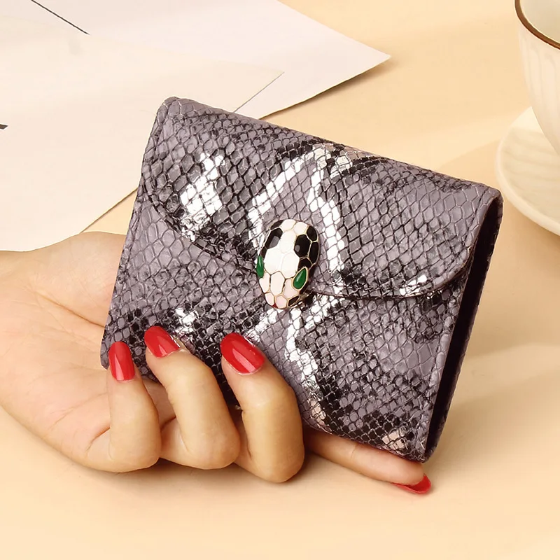 New Fashion Snakeskin Pattern Serpent Genuine Leather Cards Holders Keyring Coin Purse Women Men Small Money Change Bags Purses