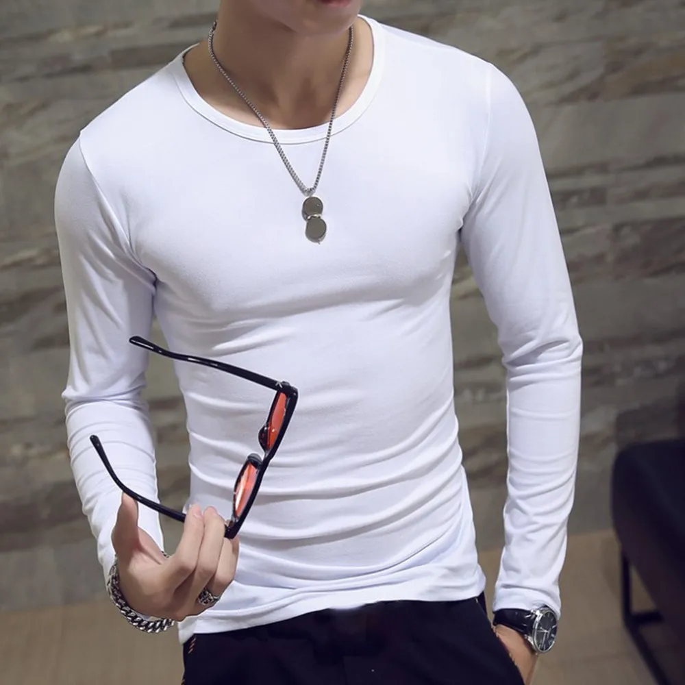 

Slim Bottoming Shirt Men Korean Version Solid Color Round Neck Long-sleeved T-shirt Fashion Simple Thermal Underwear Spring
