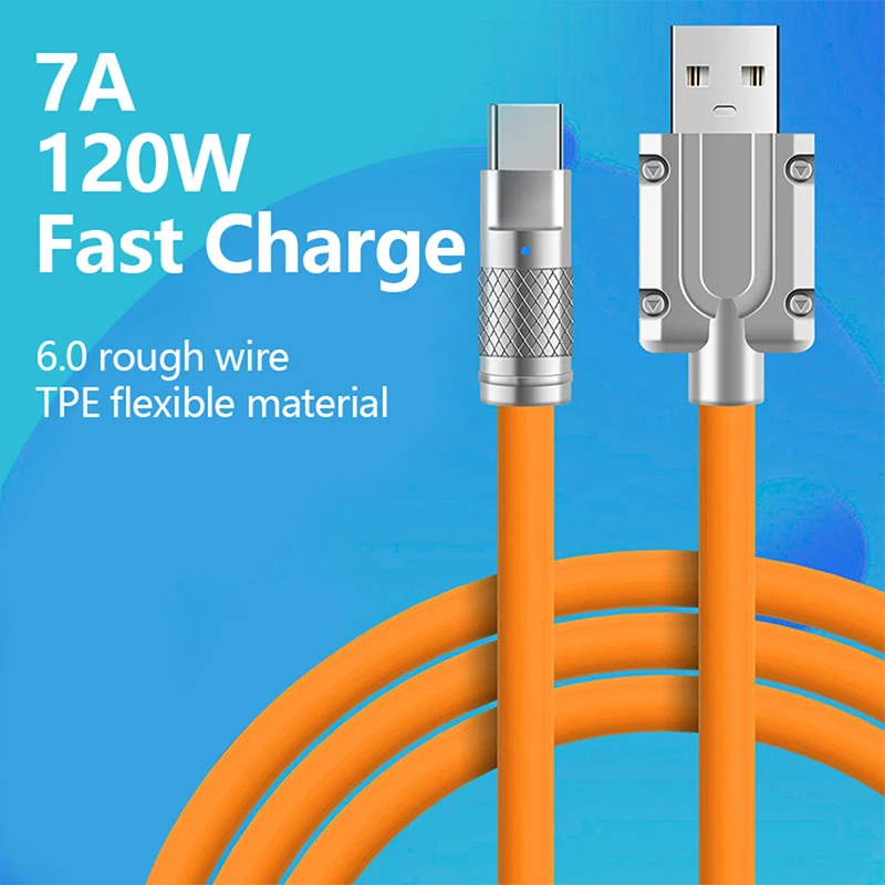 

120W Super Fast Charging Cable USB Type C Liquid Silicone Cable Quick Charge USB Cable for Xiaomi Huawei Samsung USB C Cable