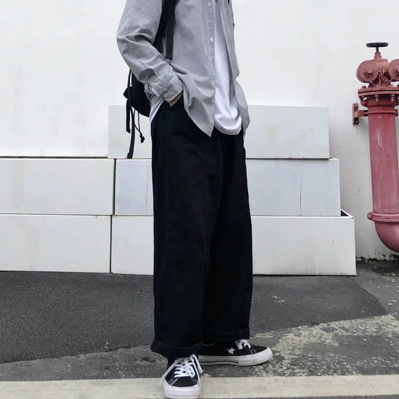 

Осенние новые винтажные черные брюки iRabeeZT, женские комбинезоны с высокой талией, свободные прямые широкие брюки, женская уличная одежда, же...