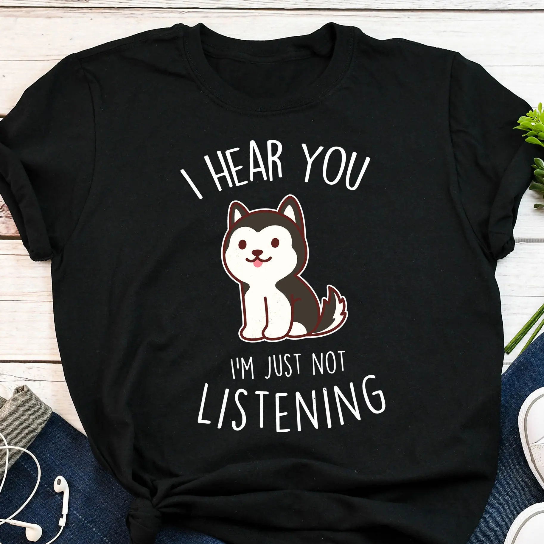 Черно-белая футболка с хаски забавный любитель собак милый питомец Маламут волк