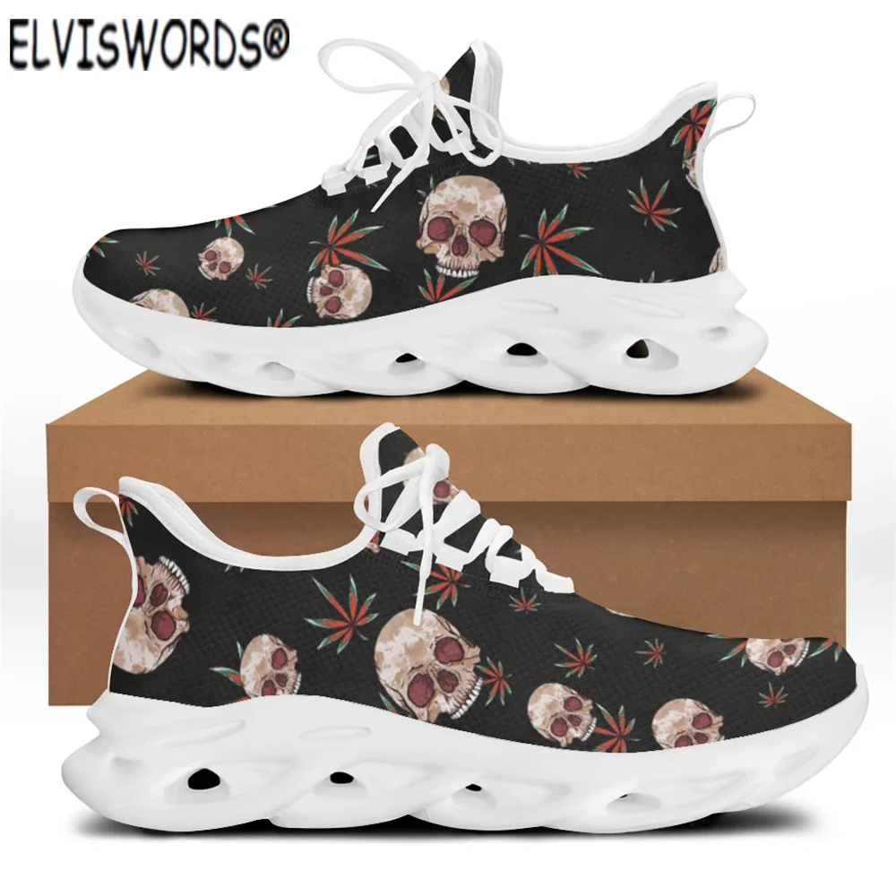 

ELVISWORDS Flat Shoes Casual Skull And Leaves Brand Design Women Sneakers Flats Summer Teen Girl Lace-up Sapatos Masculinos