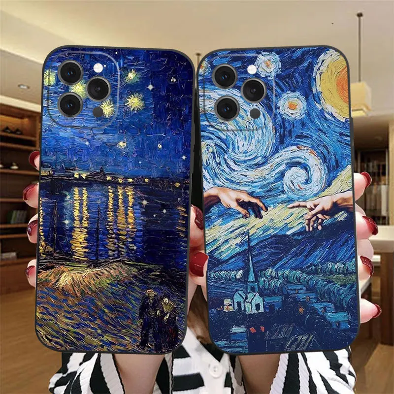 

Vincent Van Gogh Starry Night flower Phone Case For iphone 14 Pro Max 13 12 11 Pro Max X XR XS 8 7 Plus Mona Lisa David Cover