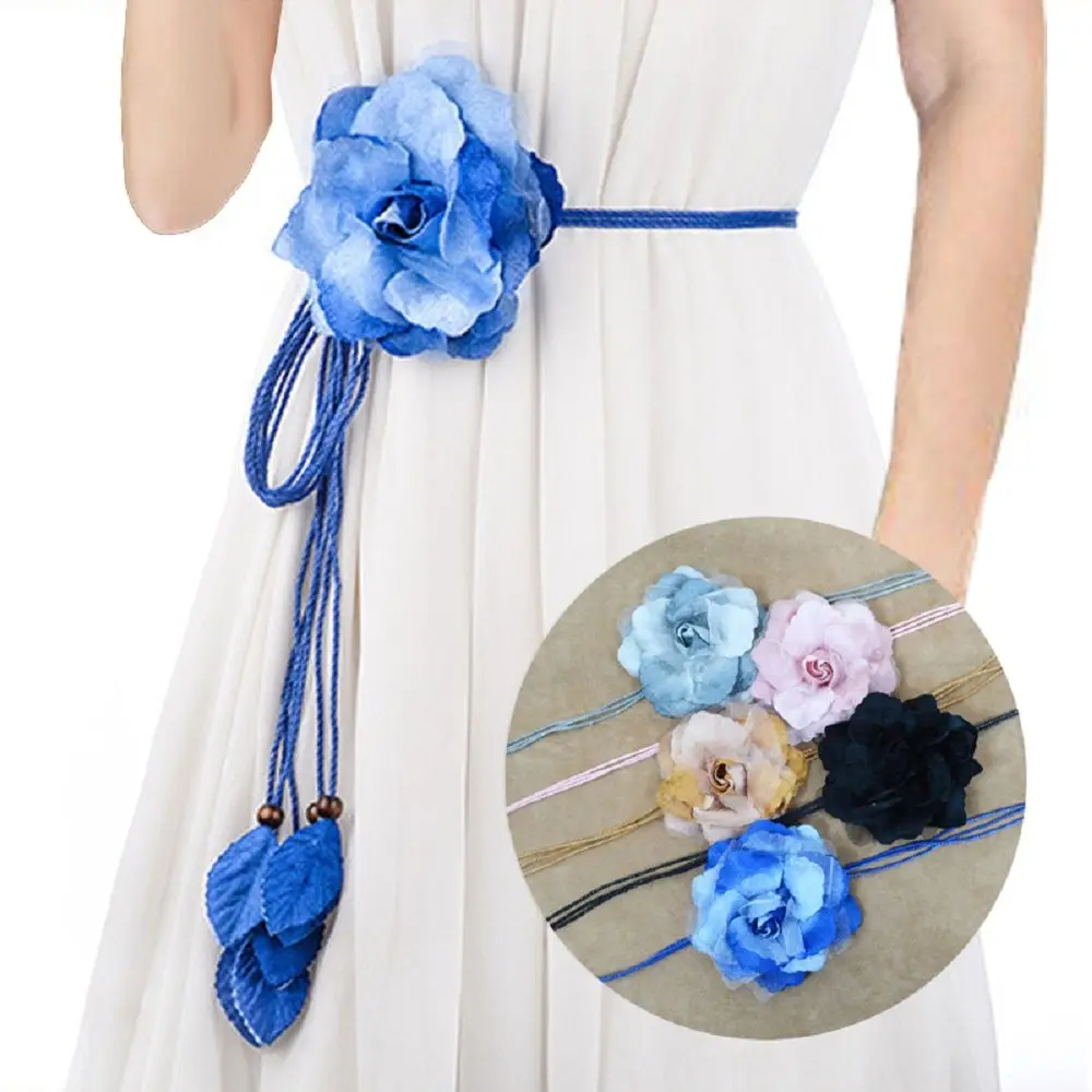 

150cm Fashion Thin Tassle Big Flower Dress Decorated Waistband Belts Waist Rope Waist Chain