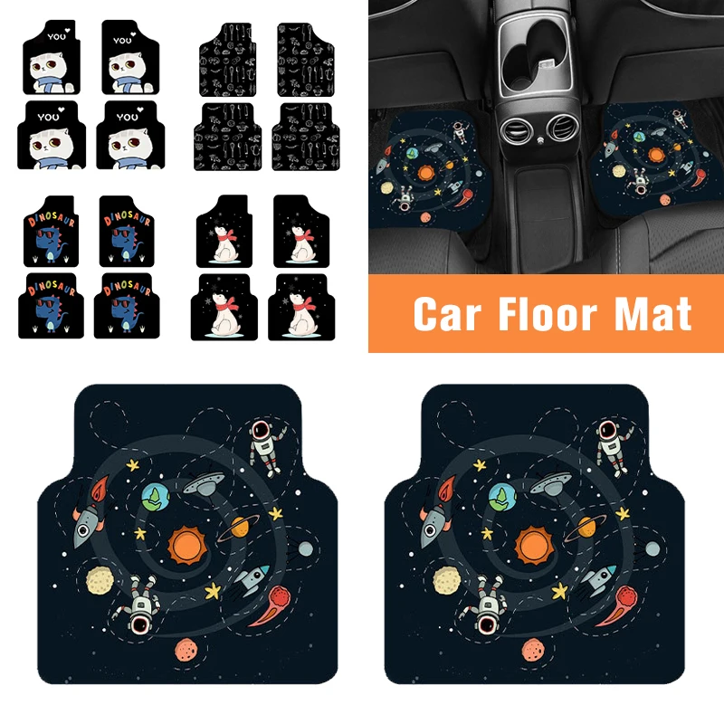 

2pcs Car Cartoon Anti-skid Foot Mats Universal Cute Front Rear Row Anti Dirt Mats Durable Easy To Clean Car Interior Accessories