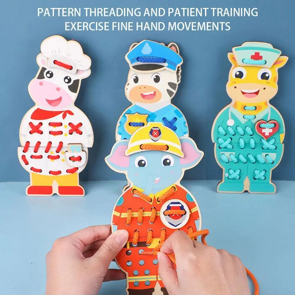 

Wooden Animal Threading Sewing Board Games Boys And Montessori Fine Motor Children Learning Early Education Girls Skill Toy Y6y3