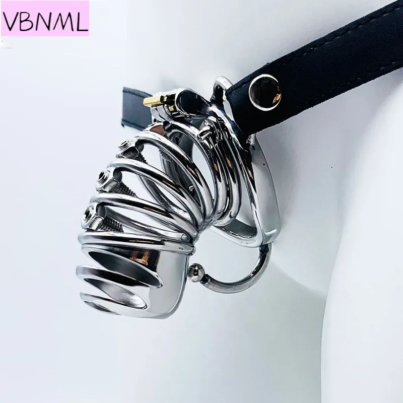 VBNML Long Wear Stainless Steel Smooth Chastity Lock Black Leather Pants Adjustable Men's Control Desire To Prevent Cheating