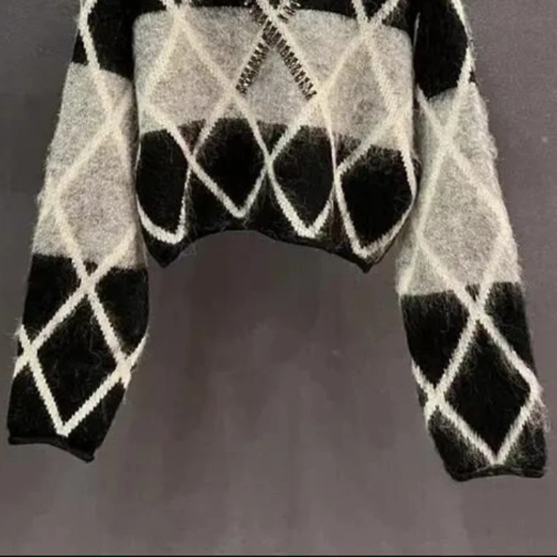 Женский свитер в клетку Matakawa винтажный свободный контрастных цветов Корейском