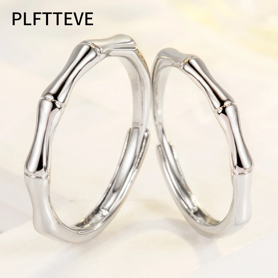 

Bamboo Joint Couple Rings For Lover Women Men Silver Color Adjustable Ring Female Male Fashion Finger Jewelry Gift Free Shipping
