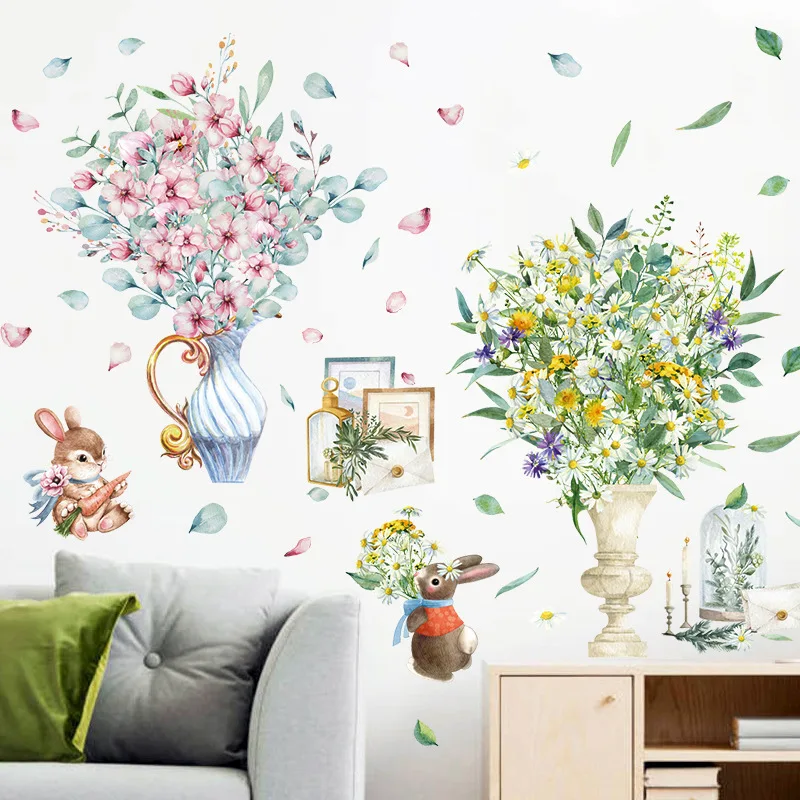 

Bunny Vase Wall Stickers Bedside Cabinet Living Room Porch Restaurant Wall Stickers.