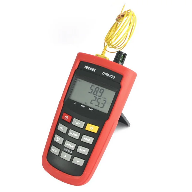 Фото TECPEL DTM-323 Ручной термогигрометр с измерением точки росы, температуры сухого/влажного термодинамического элемента, 5-разрядный дисплей, высокотемпературный диапазон -50~1000°C, точность 0.1% №1