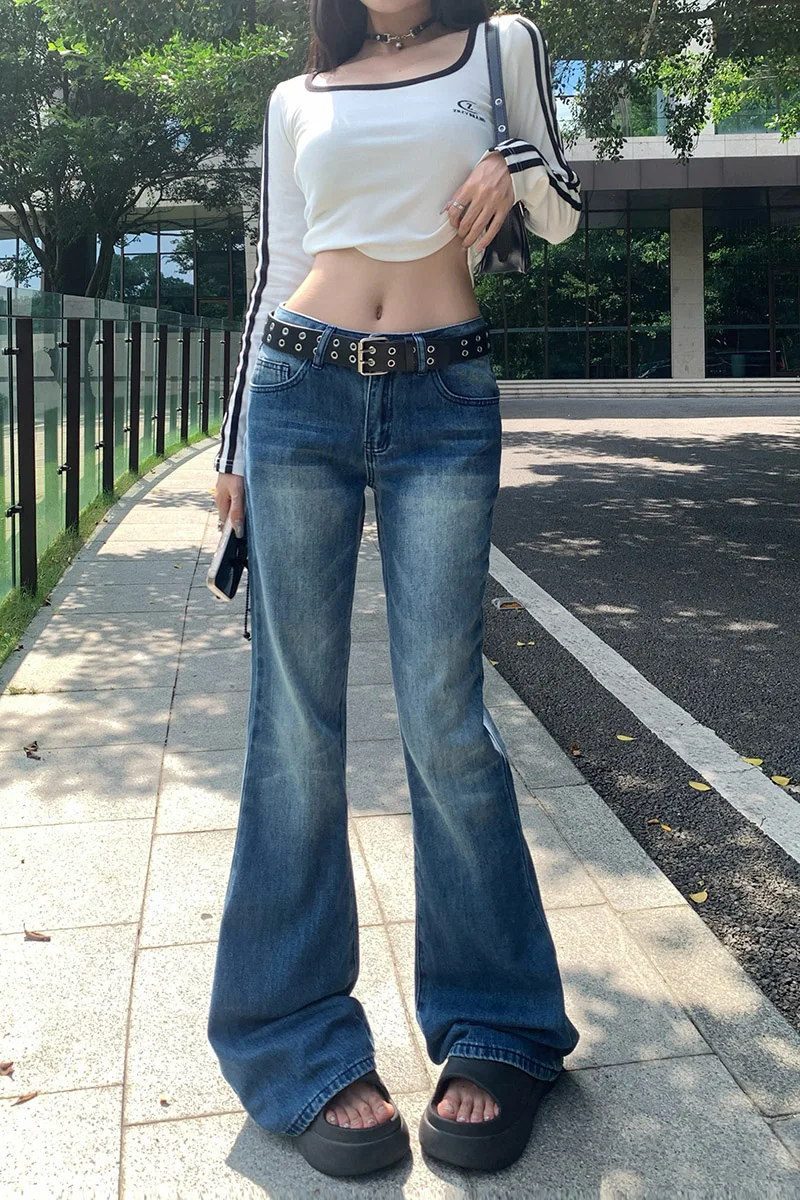 ZMAYC женские тонкие расклешенные джинсы с низкой посадкой новые винтажные уличные