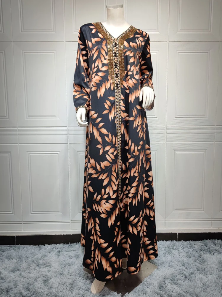 Abayas For Women Dubai Turkish African Dashiki Bohemian Print Dresses Long Sleeve Loose Gown Islamic Clothing Caftan Mariage