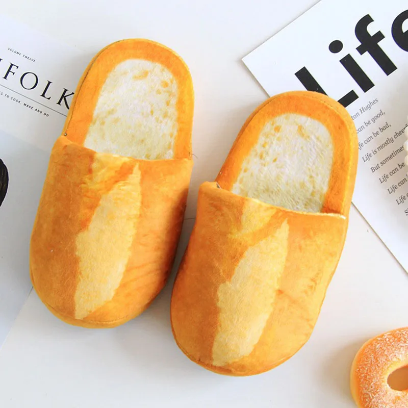 Cute Emulation Soft Slipper Women Fashion Bread Burger Winter Slippers Men Indoor Non-slip Slippers Funny Toast Shoes Size 42