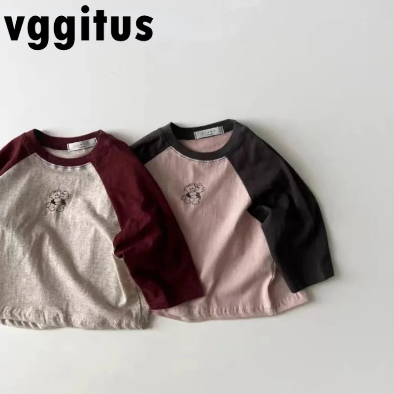

Korean Style New Spring Autumn Baby Girl Boy T-shirt Patchwork Long Sleeves Cartoon Pattern Top Casual Loose T-shirt H2280