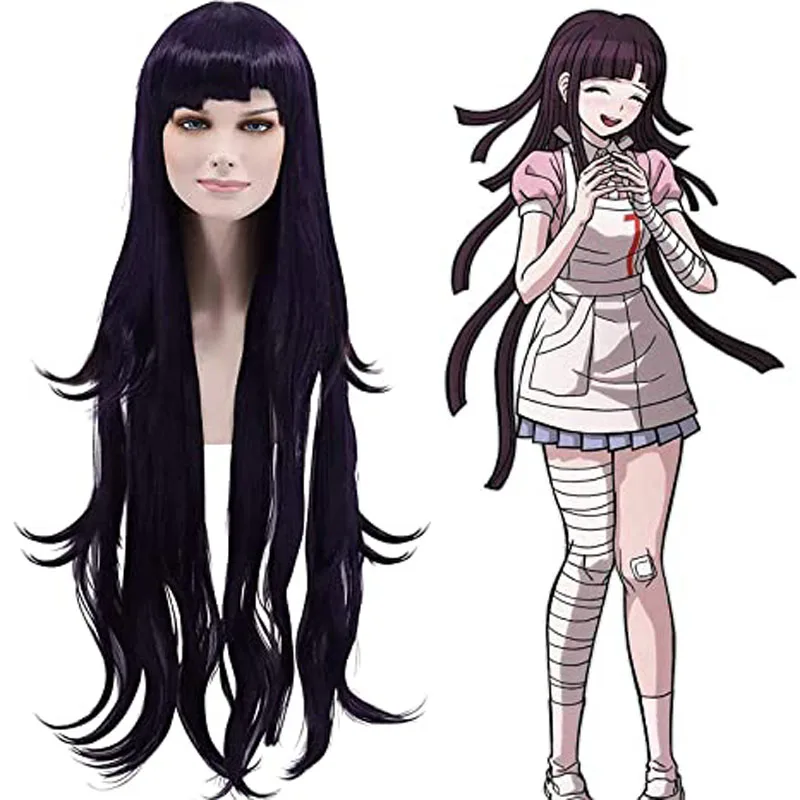 Парик Mikan Tsumiki из данганронпа для косплея темно-фиолетовый парик с челкой